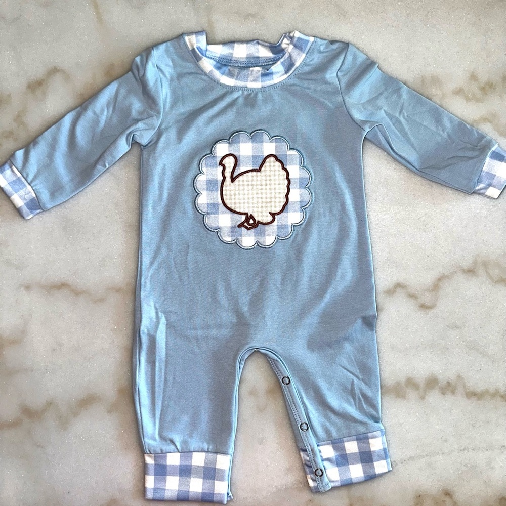 Blue Baby Romper with Turkey Design